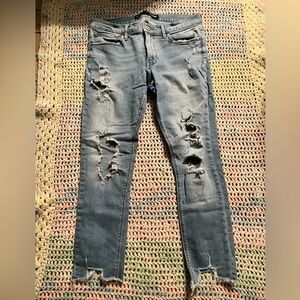 Express Blue Ankle Legging Jeans with Distressed Details